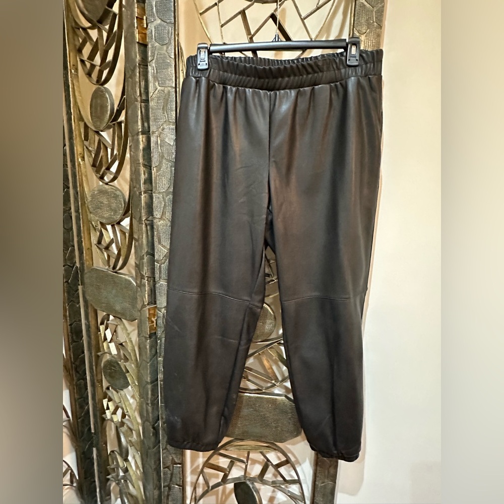 Peace Live World black faux leather jogger pants. NWOT. Size 16
